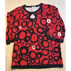 VTG Hampshire Studio Mod Circle Top L Red Black Geometric Pop Art Keyhole Neck